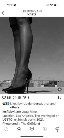 Social media post by Sabrina with a black and white photo of a woman's legs