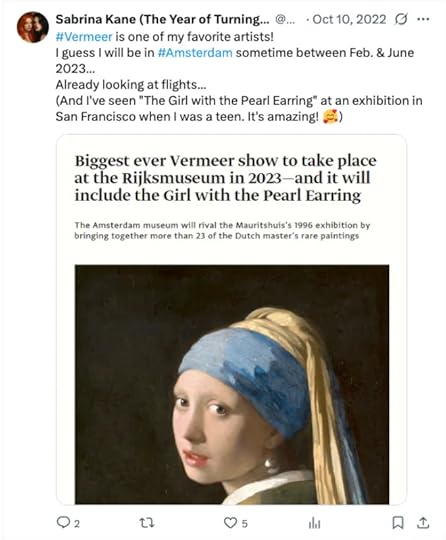 Social media post by Sabrina about Vermeer