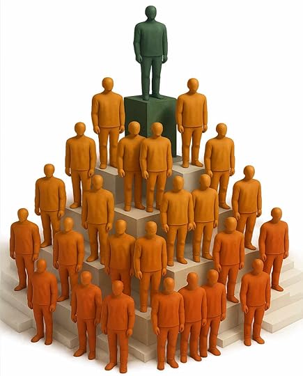 a pyramid with people at different level symbolizing social status hierarchies