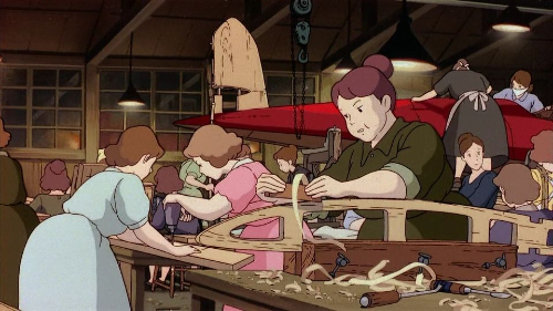 Piccolo's female relatives hard at work building Porco's new plane.