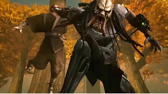 The Predator attacks a samurai in the animated film Predator: Killer of Killers.