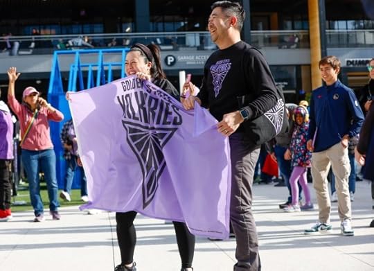 Anna Wu, of San Francisco, and Alex Chyu, of San Francisco, bring a Golden State Valkyries to their home opener against the Los Angeles Sparks at the Chase Center in San Francisco, Calif., on Friday, May 16, 2025. (Shae Hammond/Bay Area News Group)