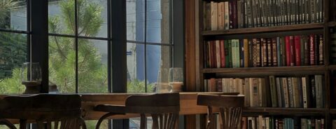 Close up of a personal library