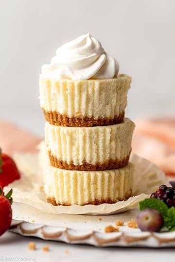 stack of 3 mini cheesecakes.