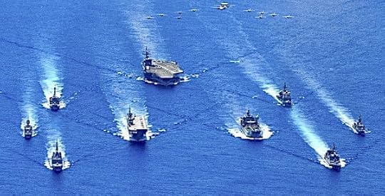 The aircraft carrier USS Ronald Reagan and the guided missile cruiser USS Antietam steam in formation with Australian and Japanese ships during a trilateral security exercise in the Philippine Sea, July 21, 2020. (U.S. Navy photo by Mass Communication Specialist 2nd Class Codie L. Soule)