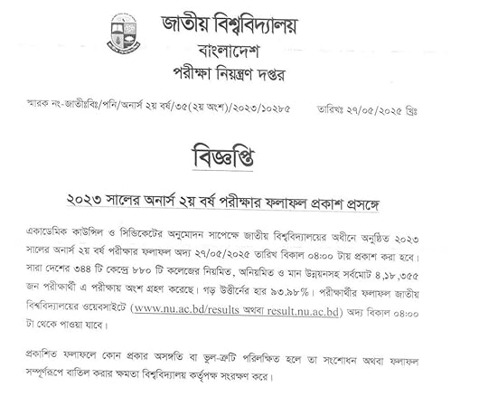 honours 2nd year result 2025