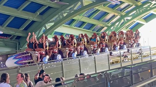Universal Epic Universe Stardust Racers coaster in motion