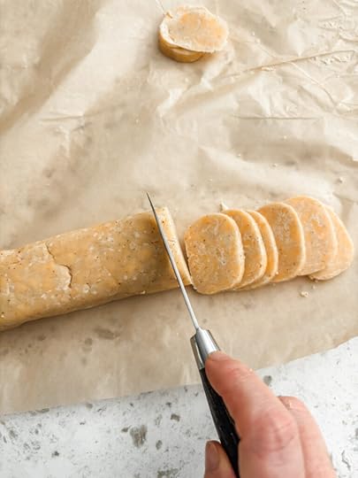 The wafer dough being sliced thinly