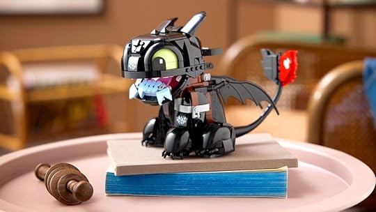 A LEGO Toothless set on display on a table