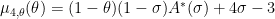 \displaystyle \mu_{4,\theta}(\theta) = (1-\theta)(1-\sigma)A^*(\sigma)+4\sigma-3