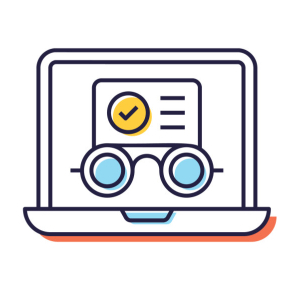 Icon showing text, glasses, and yellow check mark on a computer, to indicated readability check. (DepositPhoto)