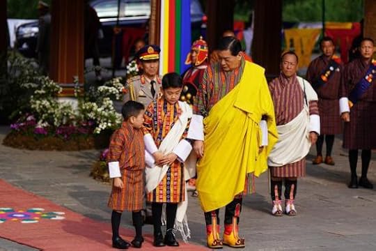 the Fourth Druk Gyalpo with Their Royal Highnesses Gyalsey Jigme Namgyel and Gyalsey Ugyen Wangchuck