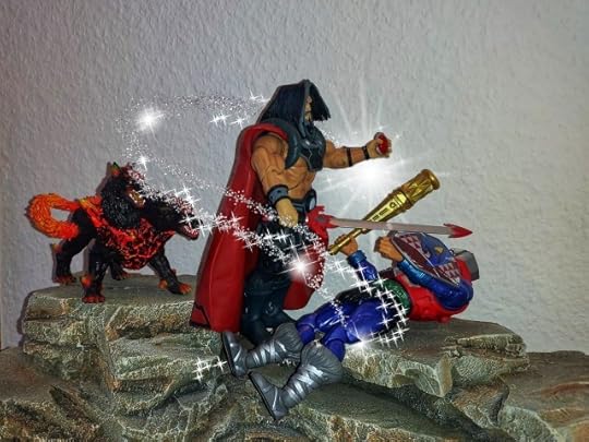 Marzo zaps Mekaneck with the magic from his amulet.