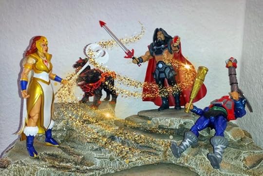 Sorceress Teela blasts Marzo with her magic.