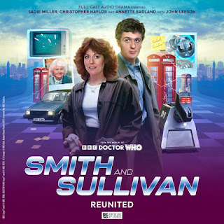 Cover artwork for audio set Smith and Sullivan: Reunited featuring Doctor Who companions Sarah Jane Smith, Harry Sullivan and K9