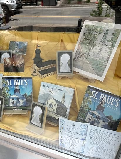 Window display with copies of St. Paul’s Church at 275 and St. Paul’s in the Grand Parade