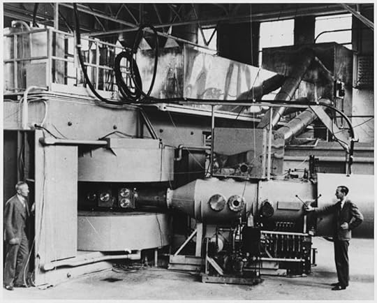 60-inch cyclotron at the University of California Lawrence Radiation Laboratory, Berkeley, in August 1939, used in the discovery of neptunium (US National Archives: 558594)