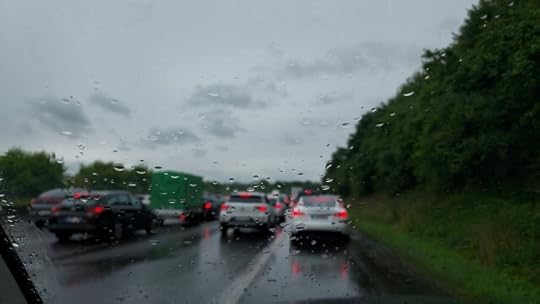 Traffic jam on the A46 in the rain