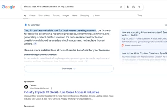 Screenshot of Google search results asking if you should use AI to create content