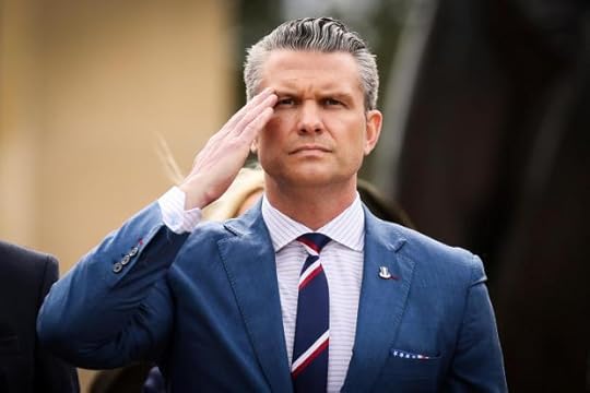 U.S. Defense Secretary Pete Hegseth salutes during a ceremony at the US cemetery to commemorate the 81st anniversary of the D-Day landings, Friday, June 6, 2025 in Colleville-sur-Mer, Normandy. (AP Photo/Thomas Padilla)