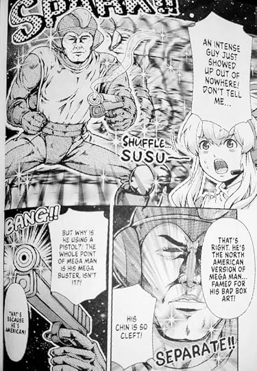 page of Little Mega Man 1 featuring Bad Box Art Mega Man and his AMERICAN pistol