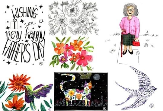 This image shows small versions of the results of 7 Workshop Week projects: a handlettering piece saying