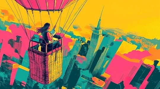 Hot air balloon with a female project manager in.