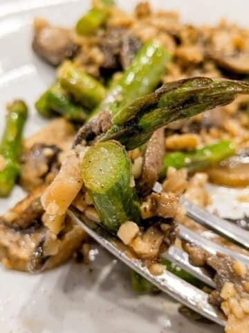Close Up Of Roasted Asparagus and Mushrooms