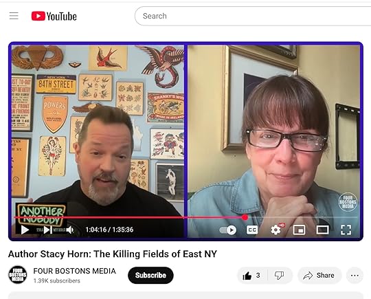 Stacy Horn discussing The Killing Fields of East New York on a podcast.