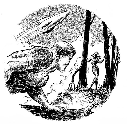 Art by Harry Harrison for the story 'The Circle' by Milton Lesser from Marvel Science Stories May 1951