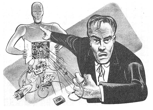 Art by Harry Harrison for the story 'At No Extra Cost' by Peter Phillips from Marvel Science Stories August 1951