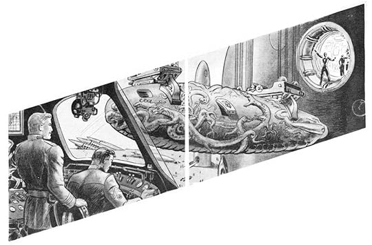 Art by Harry Harrison for the story 'Chowhound' by Mack Reynolds from Marvel Science Stories November 1951