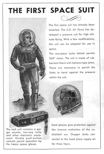 Art by Harry Harrison for the article 'The First Spacesuit' from Marvel Science Stories November 1951