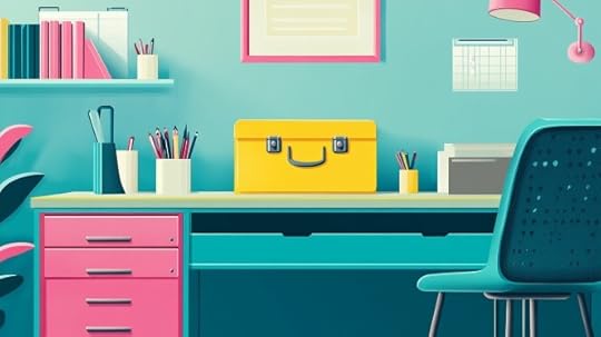 Yellow toolbox sits on a blue desk