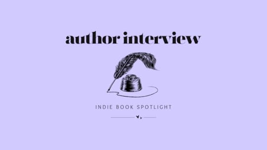 a banner with a light lavender background that reads 'author interview' over a graphic of a quill beside a jar of ink, over text that reads 'indie book spotlight' over a line broken up by two hearts in the centre