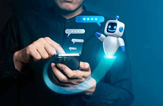 Photo/illustration of man interacting with AI agent on mobile to convey the idea that the brand is the prompt