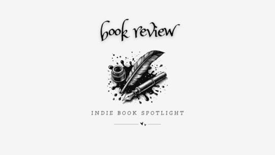 an off white banner with text that reads 'book review' over a graphic of a quill, pen and ink jar with spilled ink, over text that reads 'indie book spotlight' over a line broken up by two hearts
