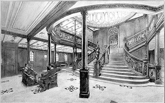 Grand staircase on the first class floor of the Titanic, sketch used in a promotional pamphlet