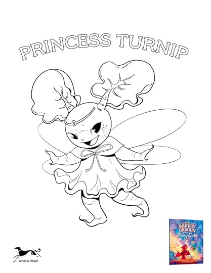 A coloring page of a small fairy with a turnip for a head and turnip leaves for pigtails and a dress! "Princess Turnip"