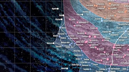 A star map for hundreds of planets and their territories for Star Wars zoomed in on Batuu