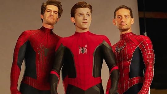 The three Peter Parkers from Spider-Man: No Way Home, from Left to Right: Andrew Garfield, Tom Holland, and Tobey Maguire.