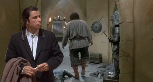 confused Travolta in a dungeon