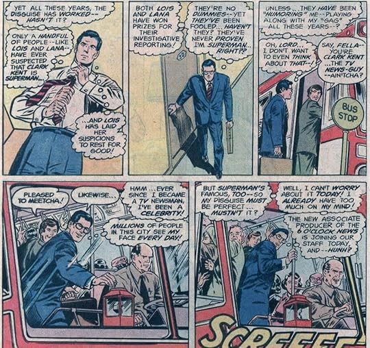 Clark Kent ponders his glasses as a way of keeping his identity secret in Superman #330 (1978)