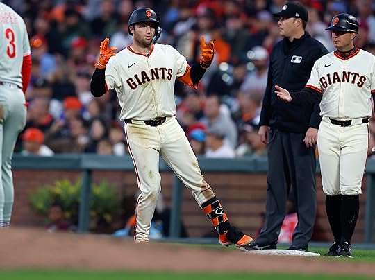 San Francisco Giants’ Casey Schmitt (10) celebrates his single at...