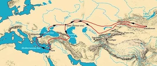 Daily Christian history map of Rubruk's trip to China in the 13th century.