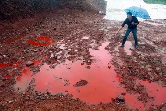 Photo of water pollution in China, prominent in this murder mystery about chemical dumping