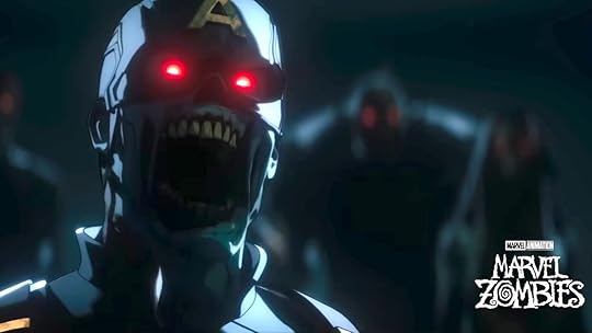 A screaming zombie Captain America on Marvel Zombies