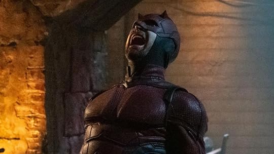 Daredevil (Charlie Cox) howls in anger after fighting Muse on Daredevil: Born Again.