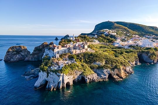 Panoramic aerial view at sunset of the harbour in the island of Ponza