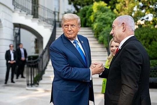 President Donald Trump greets Israeli Prime Minister Benjamin Netanyahu and his wife, Monday, July 7, 2025, at the South Portico of the White House.(Official White House photo by Daniel Torok)